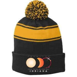 Solar Eclipse 2024 Total Eclipse Indiana America Graphic Stripe Pom Pom Beanie