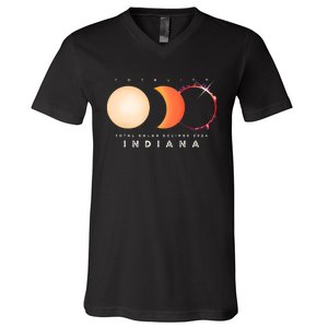 Solar Eclipse 2024 Total Eclipse Indiana America Graphic V-Neck T-Shirt