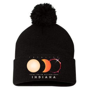 Solar Eclipse 2024 Total Eclipse Indiana America Graphic Pom Pom 12in Knit Beanie