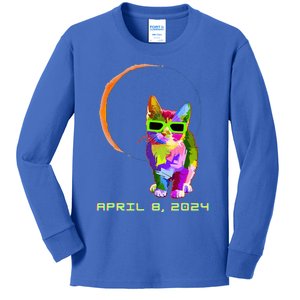 Solar Eclipse 2024 Cat Wearing Solar Eclipse Glasses Kids Long Sleeve Shirt