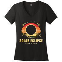 Solar Eclipse 2024 Total Solar Eclipse April 8 2024 Vintage Women's V-Neck T-Shirt