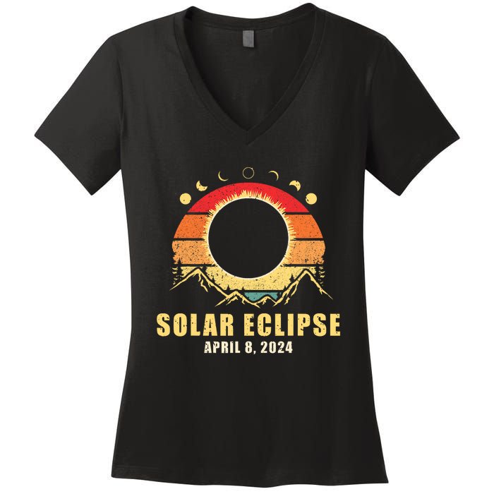 Solar Eclipse 2024 Total Solar Eclipse April 8 2024 Vintage Women's V-Neck T-Shirt