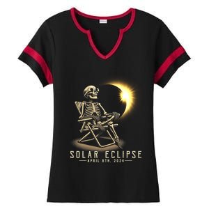 Solar Eclipse 2024 Total Eclipse April 8th 2024 Skull Ladies Halftime Notch Neck Tee