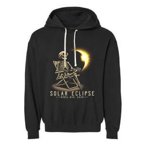 Solar Eclipse 2024 Total Eclipse April 8th 2024 Skull Garment-Dyed Fleece Hoodie