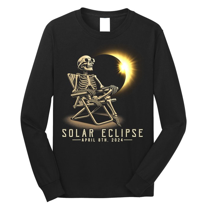 Solar Eclipse 2024 Total Eclipse April 8th 2024 Skull Long Sleeve Shirt