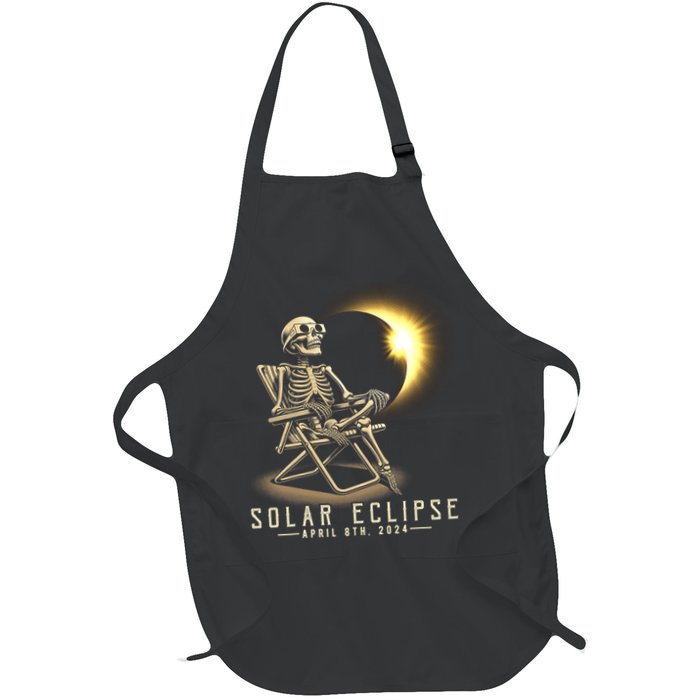 Solar Eclipse 2024 Total Eclipse April 8th 2024 Skull Full-Length Apron With Pockets