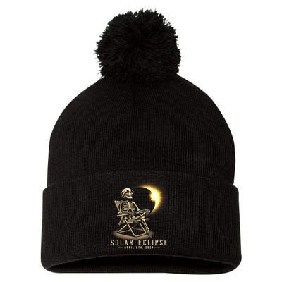 Solar Eclipse 2024 Total Eclipse April 8th 2024 Skull Pom Pom 12in Knit Beanie