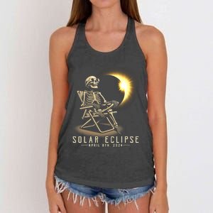 Solar Eclipse 2024 Total Eclipse April 8th 2024 Skull Women's Knotted Racerback Tank