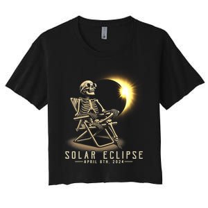 Solar Eclipse 2024 Total Eclipse April 8th 2024 Skull Women's Crop Top Tee