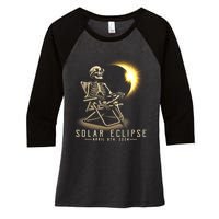 Solar Eclipse 2024 Total Eclipse April 8th 2024 Skull Women's Tri-Blend 3/4-Sleeve Raglan Shirt