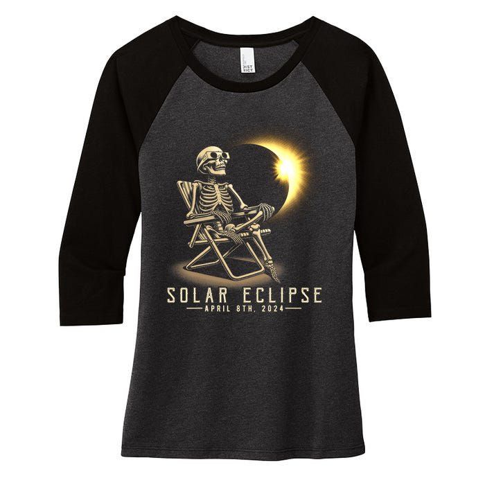 Solar Eclipse 2024 Total Eclipse April 8th 2024 Skull Women's Tri-Blend 3/4-Sleeve Raglan Shirt