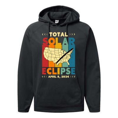 Solar Eclipse 2024 Total Solar Eclipse Vintage Retro Total Eclipse Performance Fleece Hoodie