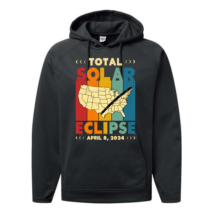 Solar Eclipse 2024 Total Solar Eclipse Vintage Retro Total Eclipse Performance Fleece Hoodie