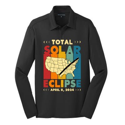 Solar Eclipse 2024 Total Solar Eclipse Vintage Retro Total Eclipse Silk Touch Performance Long Sleeve Polo