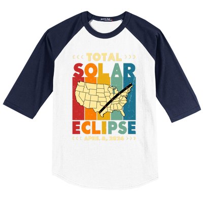 Solar Eclipse 2024 Total Solar Eclipse Vintage Retro Total Eclipse Baseball Sleeve Shirt