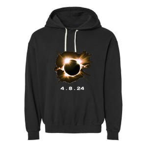 Solar Eclipse 4.8.24 Totality Event 2024 Souvenir Garment-Dyed Fleece Hoodie