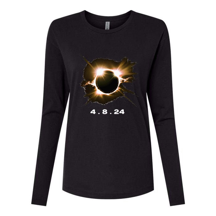 Solar Eclipse 4.8.24 Totality Event 2024 Souvenir Womens Cotton Relaxed Long Sleeve T-Shirt