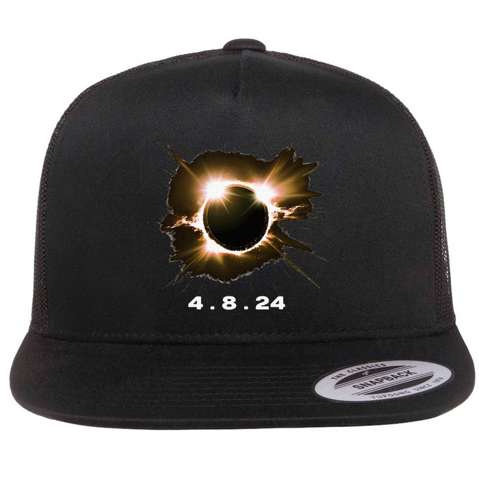 Solar Eclipse 4.8.24 Totality Event 2024 Souvenir Flat Bill Trucker Hat