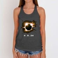 Solar Eclipse 4.8.24 Totality Event 2024 Souvenir Women's Knotted Racerback Tank