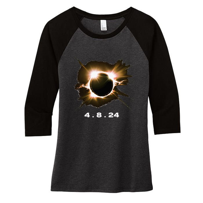 Solar Eclipse 4.8.24 Totality Event 2024 Souvenir Women's Tri-Blend 3/4-Sleeve Raglan Shirt