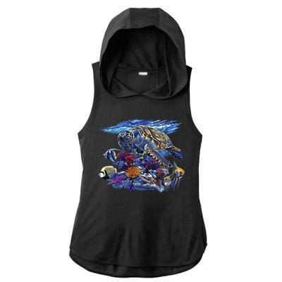 Sea Turtle Life Ladies PosiCharge Tri-Blend Wicking Draft Hoodie Tank