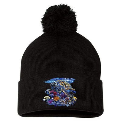 Sea Turtle Life Pom Pom 12in Knit Beanie