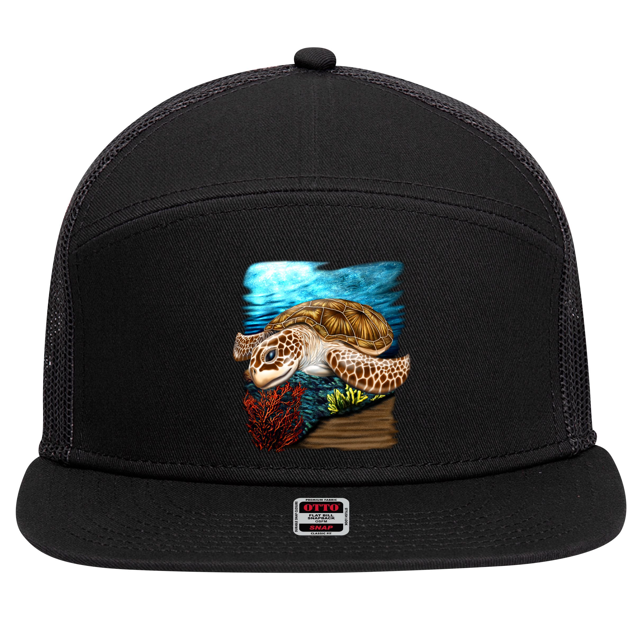 Sea Turtle Ocean 7 Panel Mesh Trucker Snapback Hat