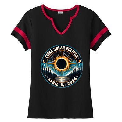 Solar Eclipse Astronomy Vintage 2024 Solar Eclipse Ladies Halftime Notch Neck Tee