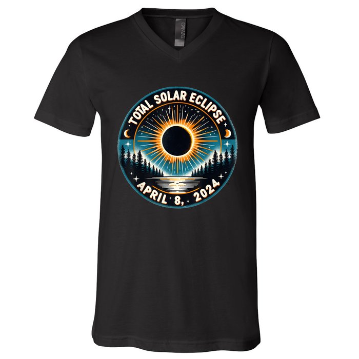 Solar Eclipse Astronomy Vintage 2024 Solar Eclipse V-Neck T-Shirt