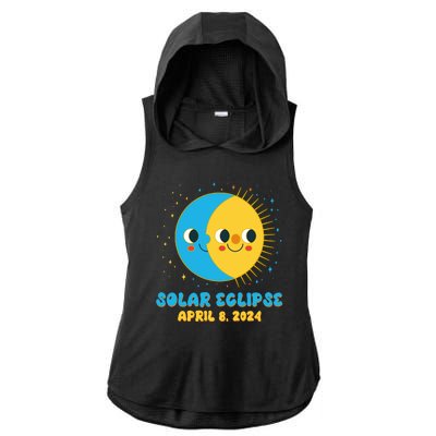 Solar Eclipse April 8 2024 Cute Moon And Sun Ladies PosiCharge Tri-Blend Wicking Draft Hoodie Tank