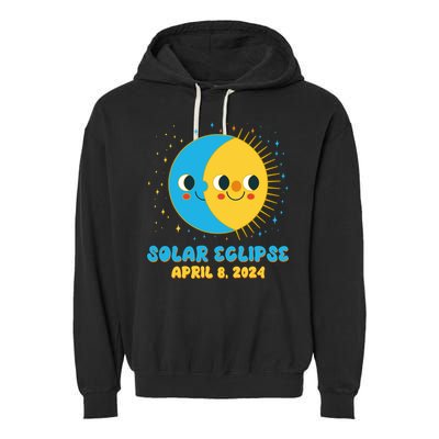 Solar Eclipse April 8 2024 Cute Moon And Sun Garment-Dyed Fleece Hoodie