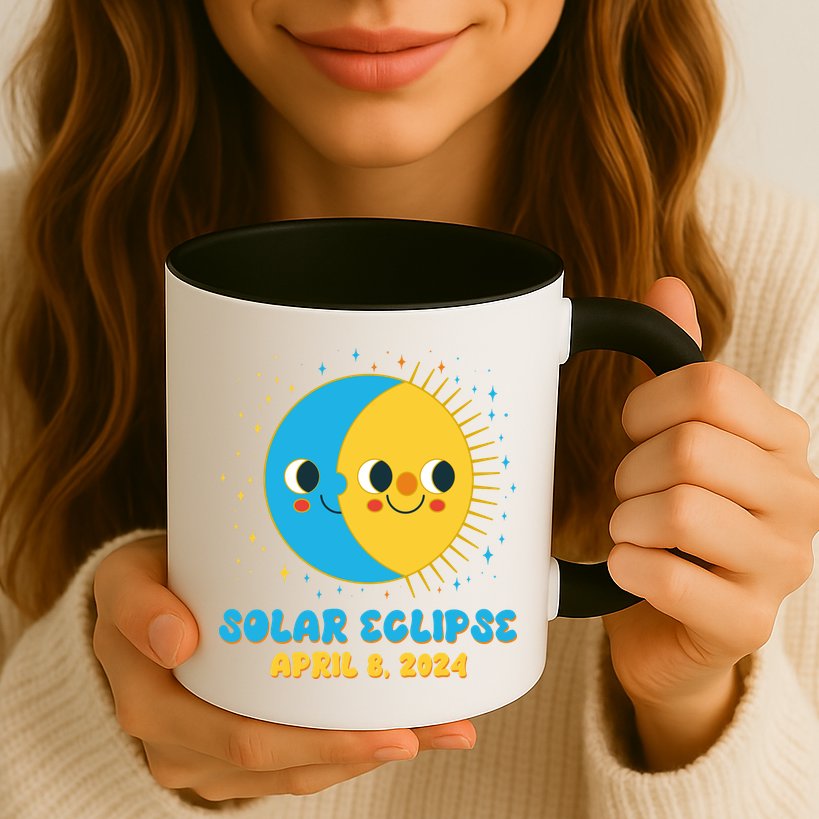 Solar Eclipse April 8 2024 Cute Moon And Sun Mug