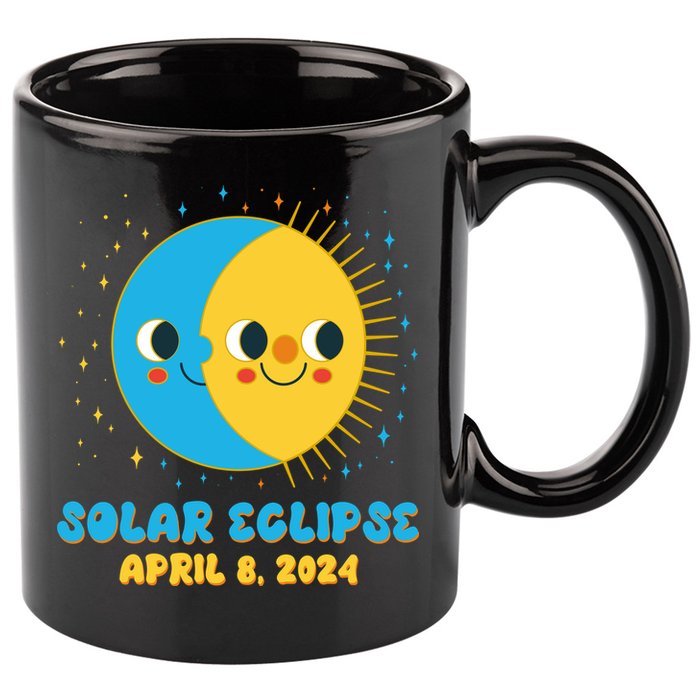 Solar Eclipse April 8 2024 Cute Moon And Sun 11oz C Handle Ceramic Mug