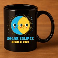 Solar Eclipse April 8 2024 Cute Moon And Sun 11oz C Handle Ceramic Mug