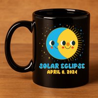 Solar Eclipse April 8 2024 Cute Moon And Sun 11oz C Handle Ceramic Mug