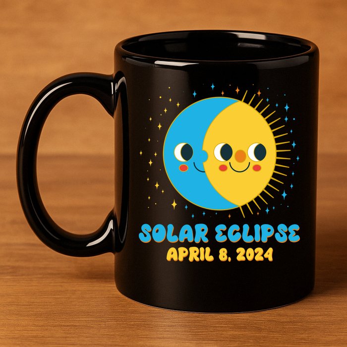 Solar Eclipse April 8 2024 Cute Moon And Sun 11oz C Handle Ceramic Mug