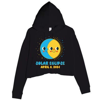 Solar Eclipse April 8 2024 Cute Moon And Sun Crop Fleece Hoodie