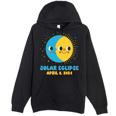 Solar Eclipse April 8 2024 Cute Moon And Sun Premium Pullover Hoodie