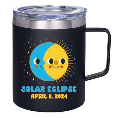 Solar Eclipse April 8 2024 Cute Moon And Sun 12oz Stainless Steel Coffee Mug