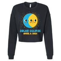 Solar Eclipse April 8 2024 Cute Moon And Sun Cropped Pullover Crew
