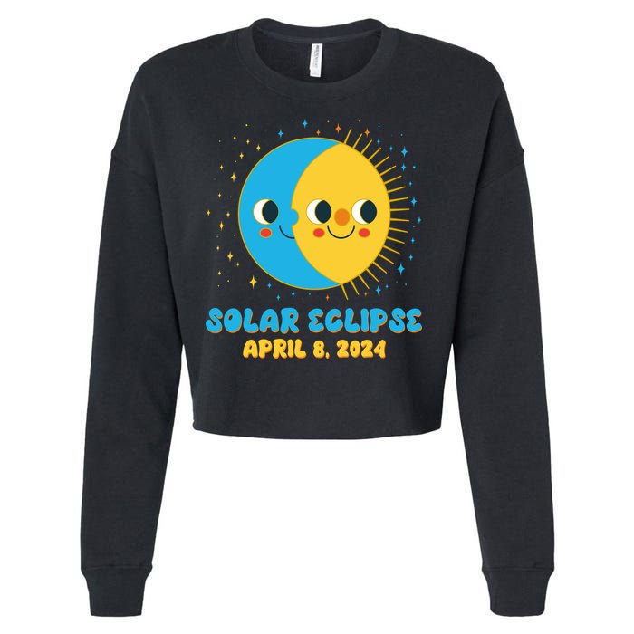 Solar Eclipse April 8 2024 Cute Moon And Sun Cropped Pullover Crew