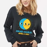 Solar Eclipse April 8 2024 Cute Moon And Sun Cropped Pullover Crew