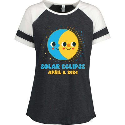 Solar Eclipse April 8 2024 Cute Moon And Sun Enza Ladies Jersey Colorblock Tee