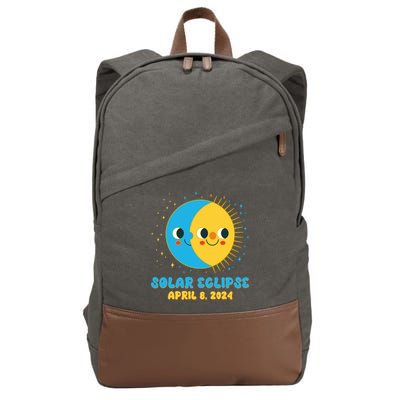 Solar Eclipse April 8 2024 Cute Moon And Sun Cotton Canvas Backpack