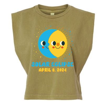 Solar Eclipse April 8 2024 Cute Moon And Sun Garment-Dyed Women's Muscle Tee