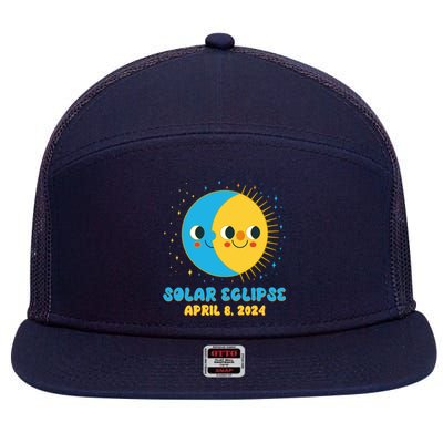 Solar Eclipse April 8 2024 Cute Moon And Sun 7 Panel Mesh Trucker Snapback Hat