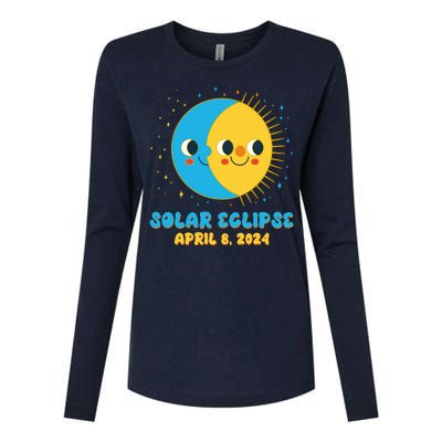 Solar Eclipse April 8 2024 Cute Moon And Sun Womens Cotton Relaxed Long Sleeve T-Shirt