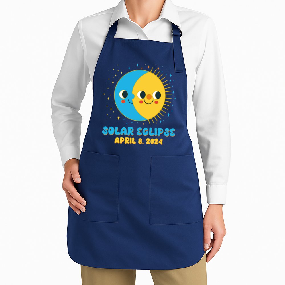 Solar Eclipse April 8 2024 Cute Moon And Sun Apron
