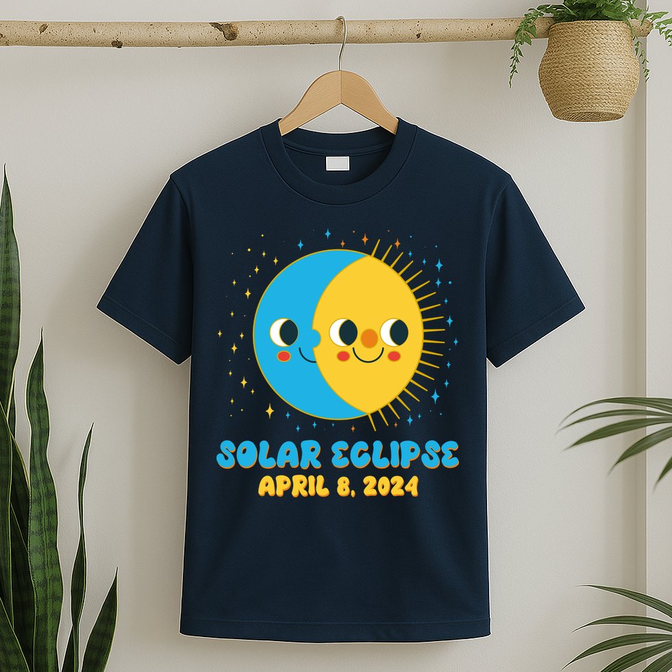 Solar Eclipse April 8 2024 Cute Moon And Sun T-Shirt