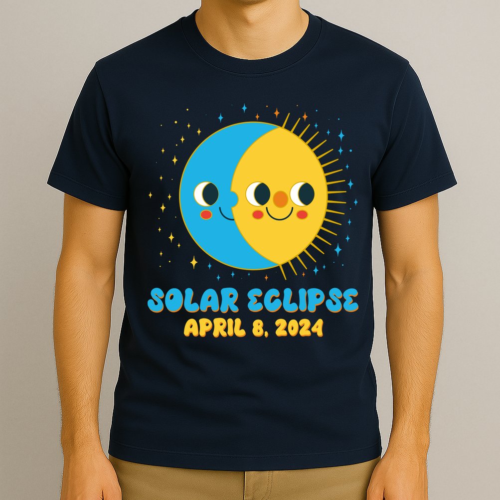 Solar Eclipse April 8 2024 Cute Moon And Sun T-Shirt